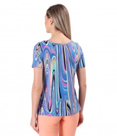 Bluza din jerse elastic imprimat cu motive geometrice