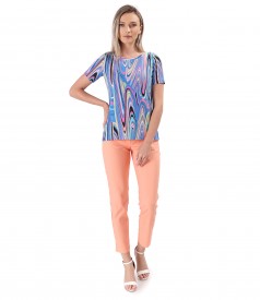 Bluza din jerse elastic imprimat cu motive geometrice