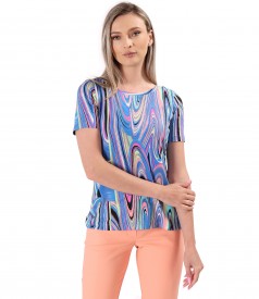 Bluza din jerse elastic imprimat cu motive geometrice