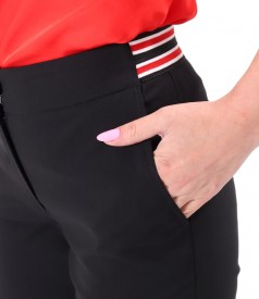 Pantaloni din bumbac elastic cu banda elastica decorativa