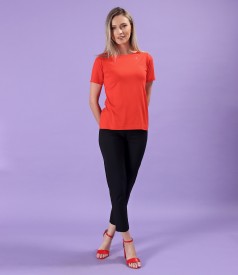 Pantaloni din bumbac elastic cu banda elastica decorativa