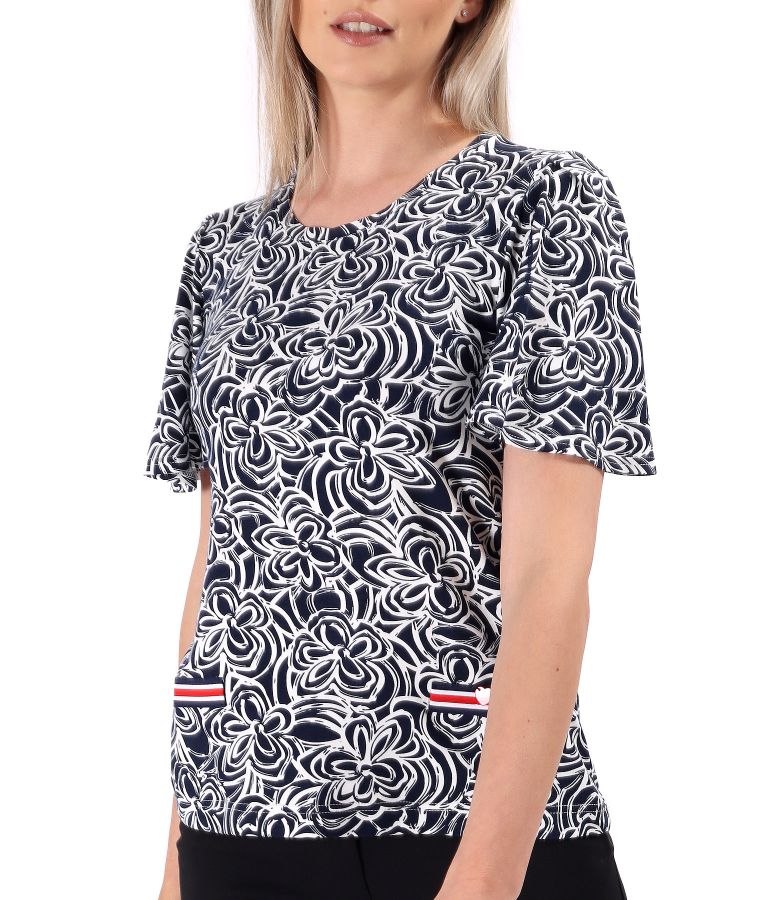 Bluza din jerse elastic cu maneci ample si cu banda decorativa