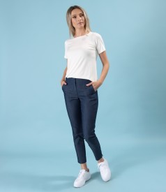 Pantaloni pana din denim cu cusatura decorativa