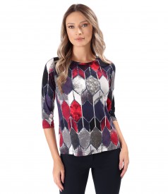 Bluza din jerse elastic imprimat cu motive geometrice