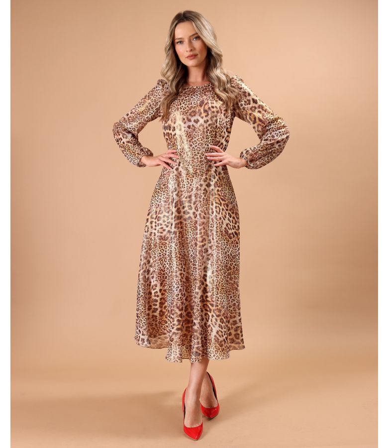 Rochie midi din voal cu animal print si fir de lurex
