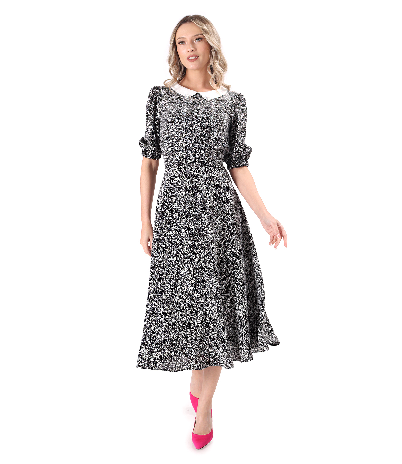 Rochie midi din viscoza imprimata cu picouri