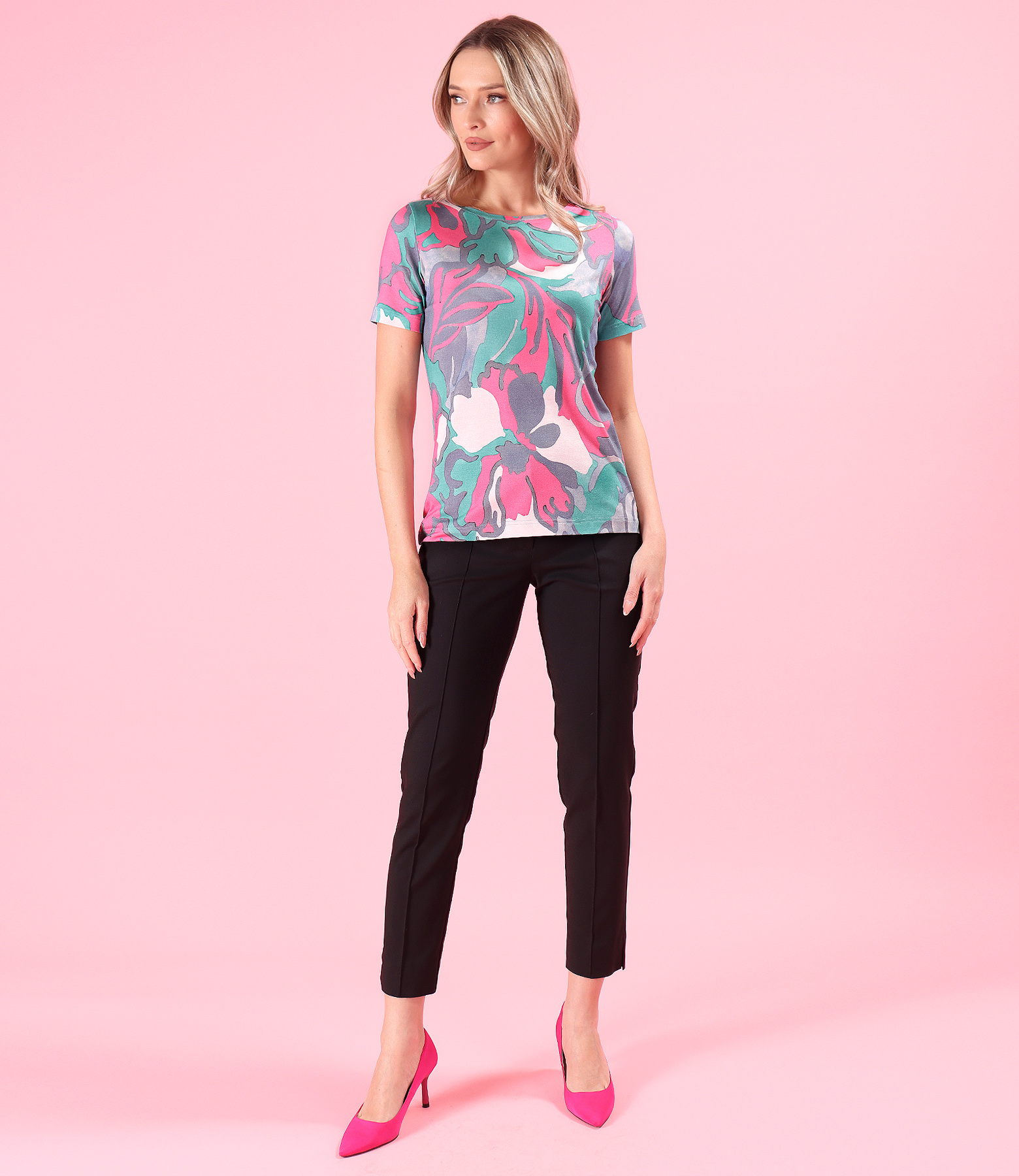 Bluza din jerse elastic de viscoza imprimat cu motive florale