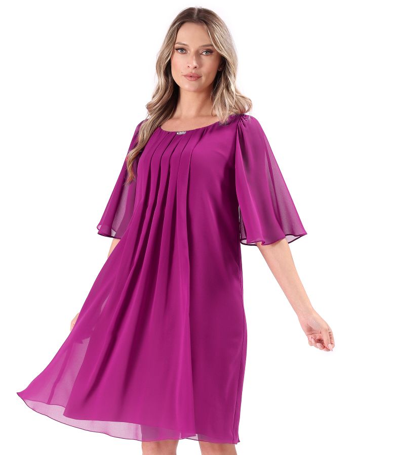 Rochie de ocazie din voal uni cu maneci evazate