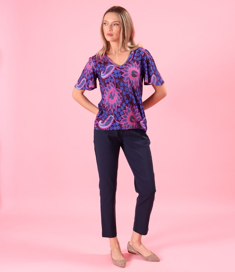Pantaloni din bumbac elastic cu banda elastica decorativa