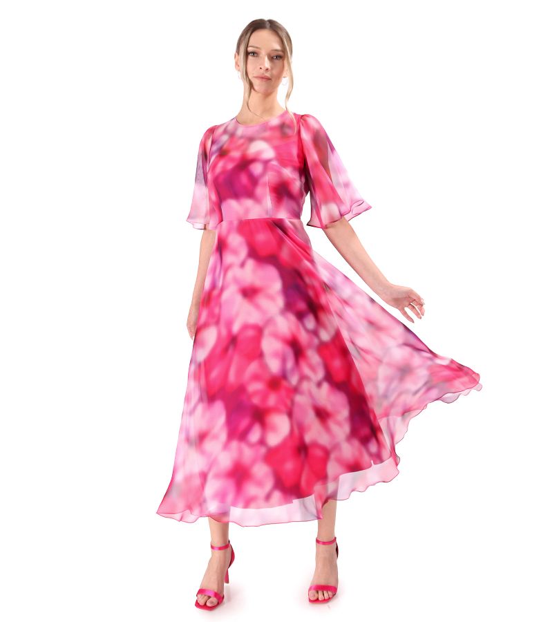 Rochie midi din voal fin imprimat cu motive florale