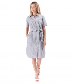 Rochie tip camasa din in cu bumbac imprimat cu dungi