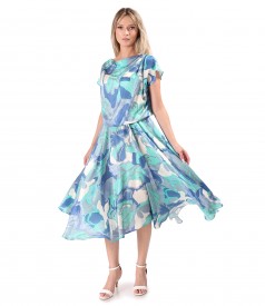 Rochie midi din viscoza cu matase naturala imprimata digital