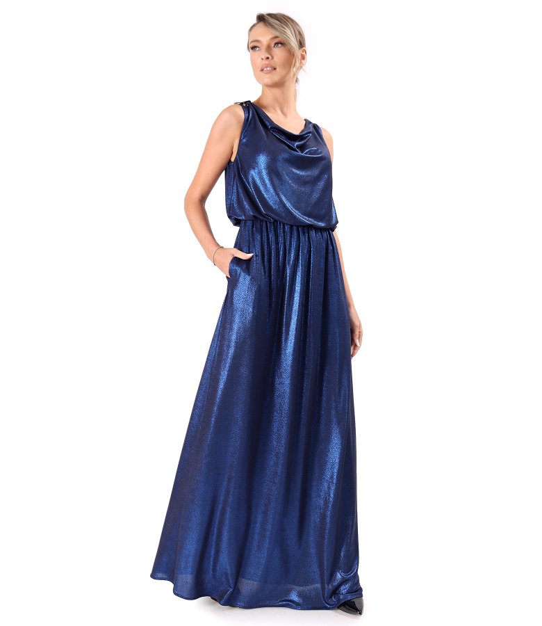 Rochie lunga de ocazie din jerse elastic cu efect lucios