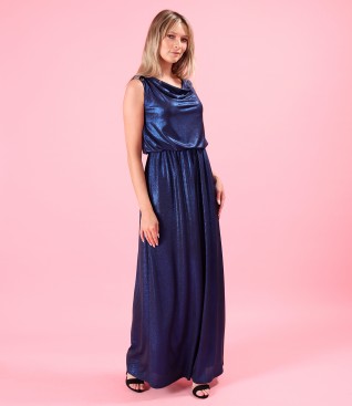 Rochie lunga de ocazie din jerse elastic cu efect lucios