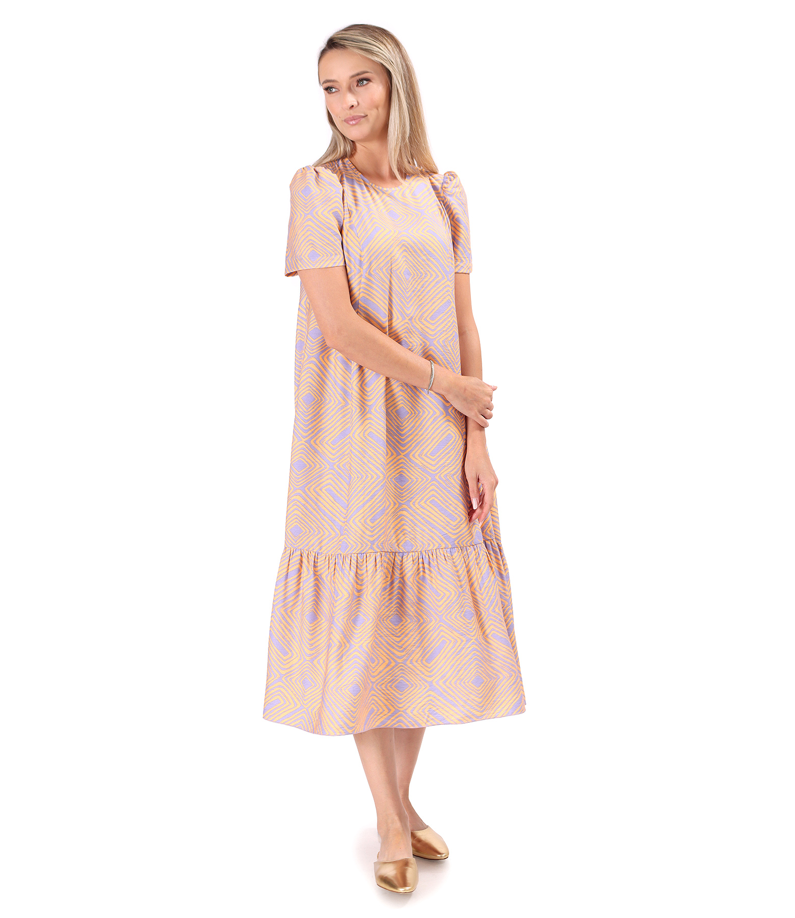 Rochie midi lejera imprimata cu motive geometrice