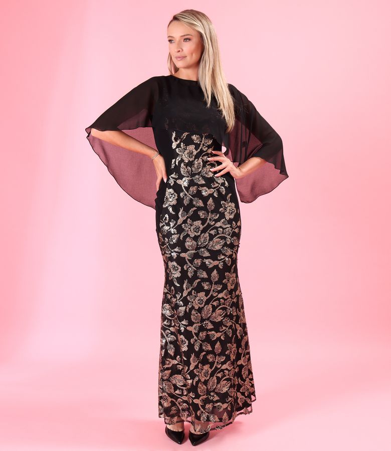 Rochie de seara lunga din paiete aurii cu motive florale
