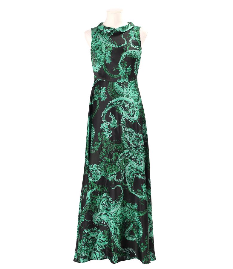 Rochie lunga din matase naturala imprimata cu motive paisley