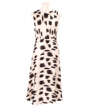 Rochie midi din matase naturala imprimat cu motive geometrice