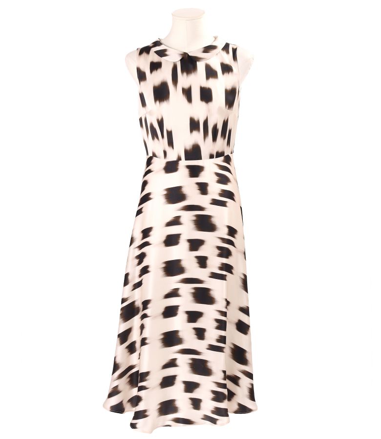 Rochie midi din matase naturala imprimat cu motive geometrice
