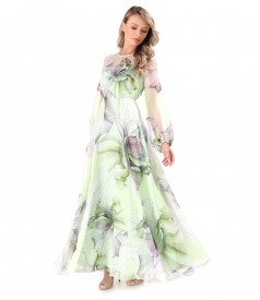 Rochie lunga din voal fin imprimat digital cu motive florale supradimensionate