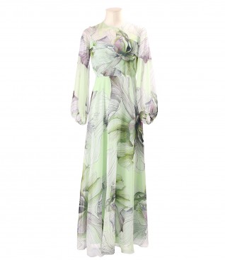 Rochie lunga din voal fin imprimat digital cu motive florale supradimensionate
