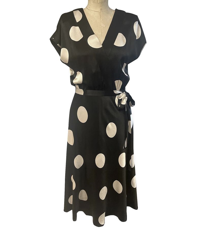 Rochie midi din satin de viscoza imprimata cu buline