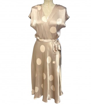 Rochie midi din satin de viscoza imprimata cu buline