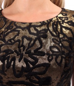 Rochie din catifea elastica imprimata cu motive aurii
