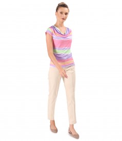 Bluza din jerse elastic imprimat digital cu dungi
