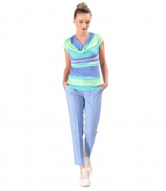 Bluza din jerse elastic imprimat digital cu dungi