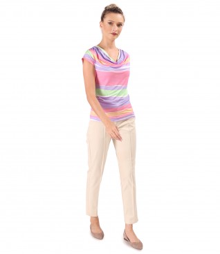 Bluza din jerse imprimat cu dungi si pantaloni pana
