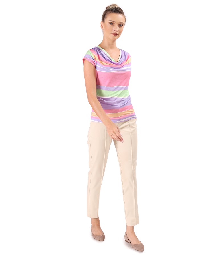 Bluza din jerse imprimat cu dungi si pantaloni pana