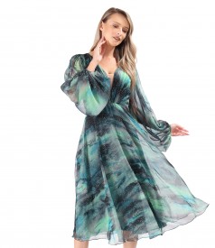 Rochie de seara din voal cu motive aurii