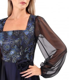 Rochie de seara midi cu bust din brocard cu fir metalic