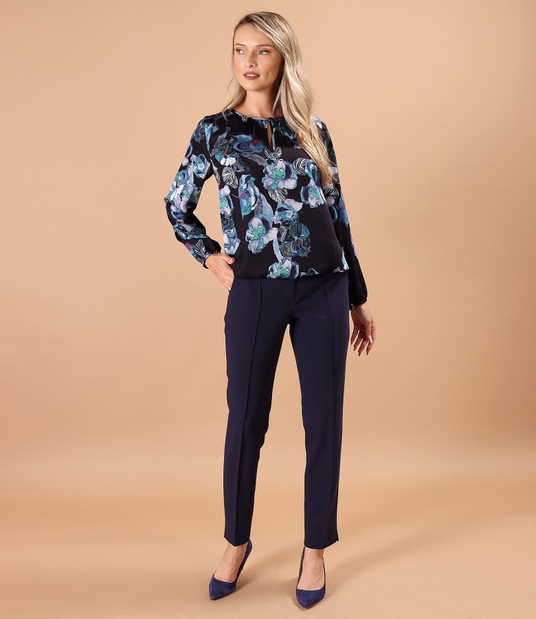 Tinuta eleganta cu bluza lejera din viscoza cu pantaloni pana