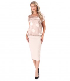 Fusta midi cu bluza lejera imprimata cu buline