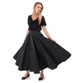 Fusta lunga clos din tafta cu elastic decorativ pe spate