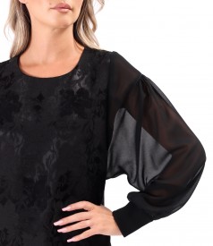 Rochie lejera cu maneci lungi ample din voal