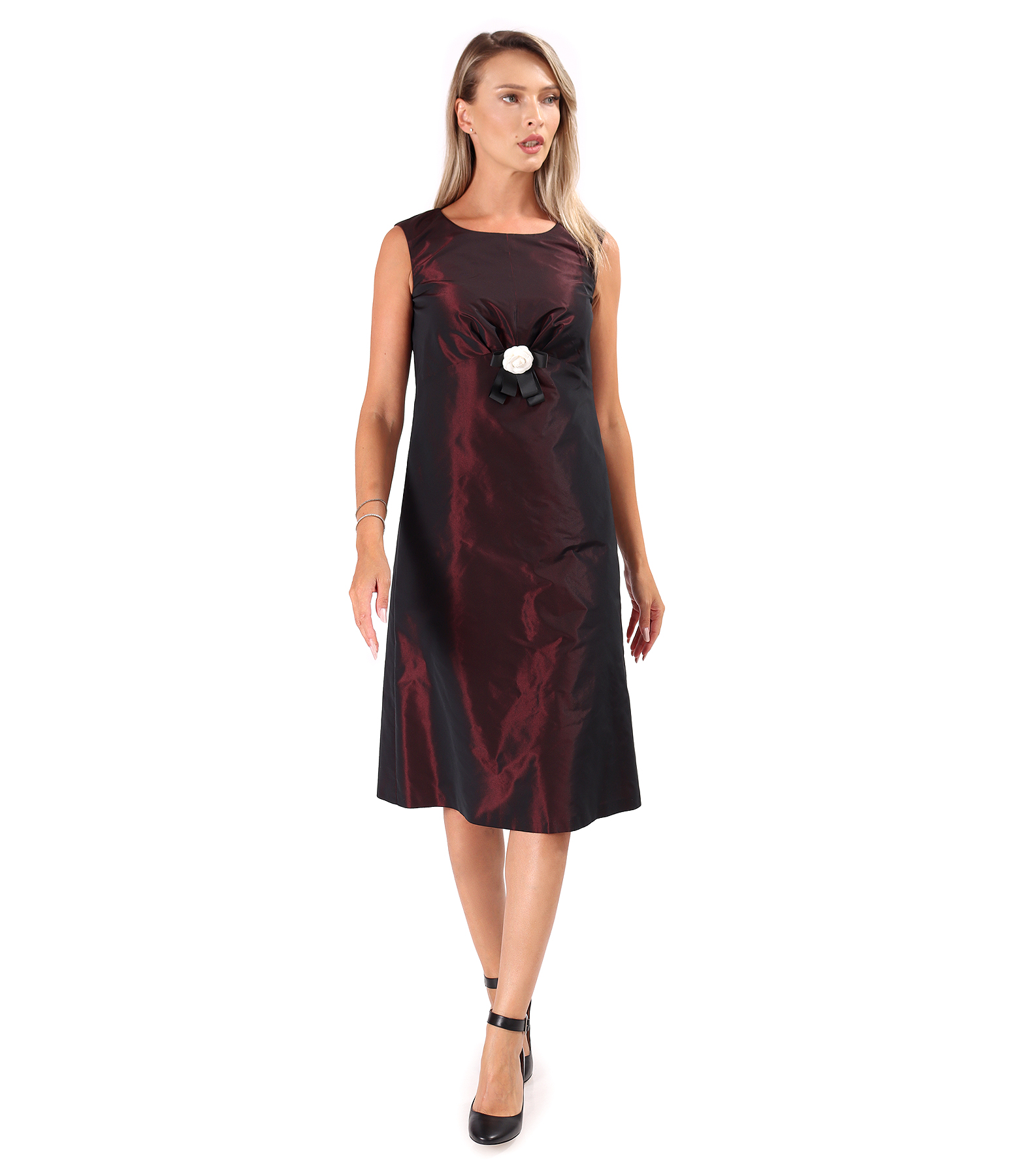 Rochie eleganta din tafta cu brosa detasabila in talie