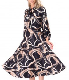 Rochie midi din satin de viscoza imprimata cu motive aurii