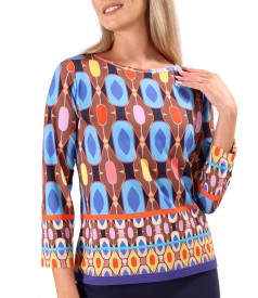 Bluza din jerse elastic imprimat cu motive geometrice