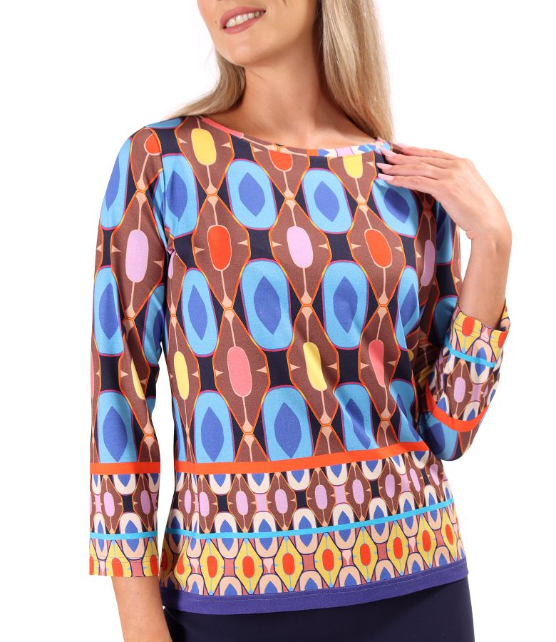 Bluza din jerse elastic imprimat cu motive geometrice