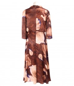 Rochie midi eleganta din viscoza satinata imprimat cu flori supradimensionate