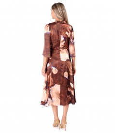 Rochie midi eleganta din viscoza satinata imprimat cu flori supradimensionate