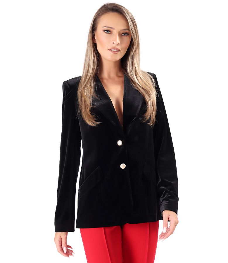 Sacou office din catifea elastica neagra