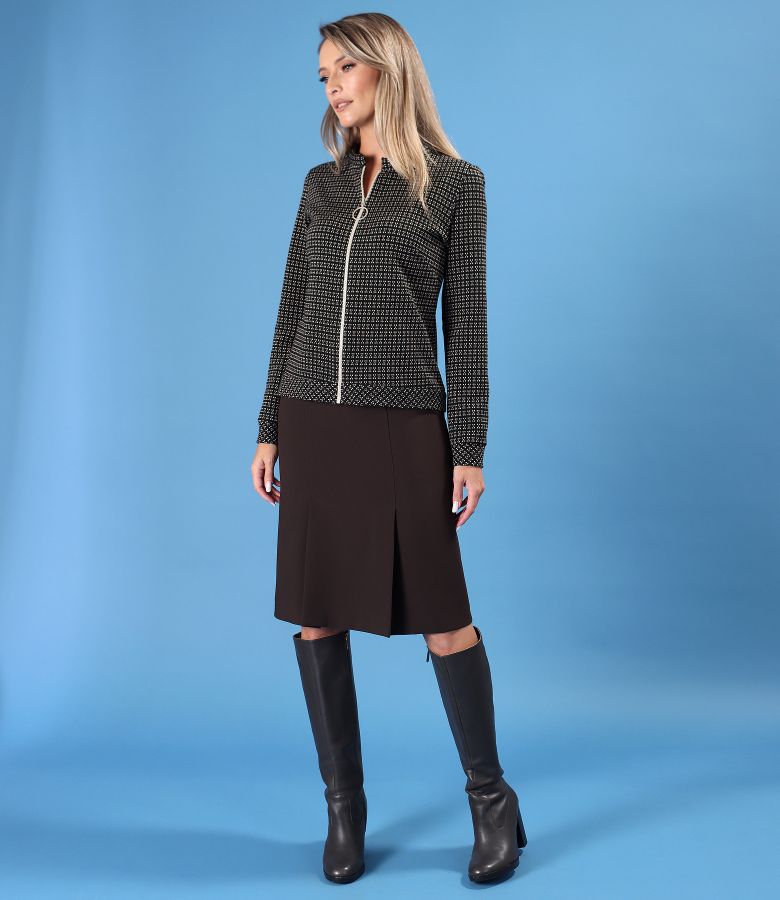 Bluza din jerse elastic gros cu fermoar pe fata