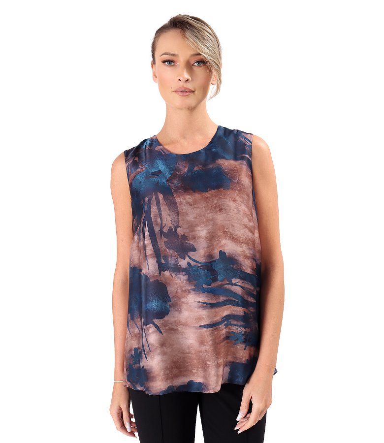 Bluza lejera fara maneci din voal imprimat