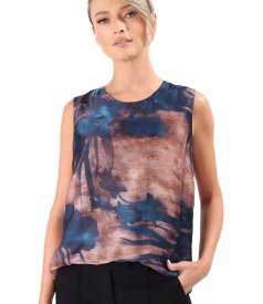 Bluza lejera fara maneci din voal imprimat