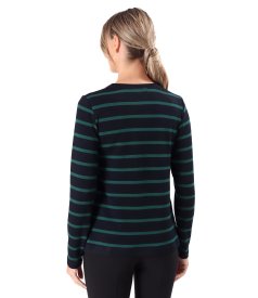 Bluza din jerse elastic gros cu lana cu dungi