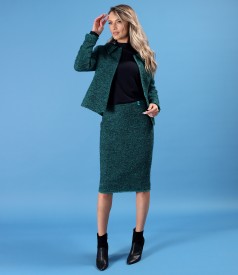Costum dama office cu sacou si fusta din bucle cu lana si alpaca